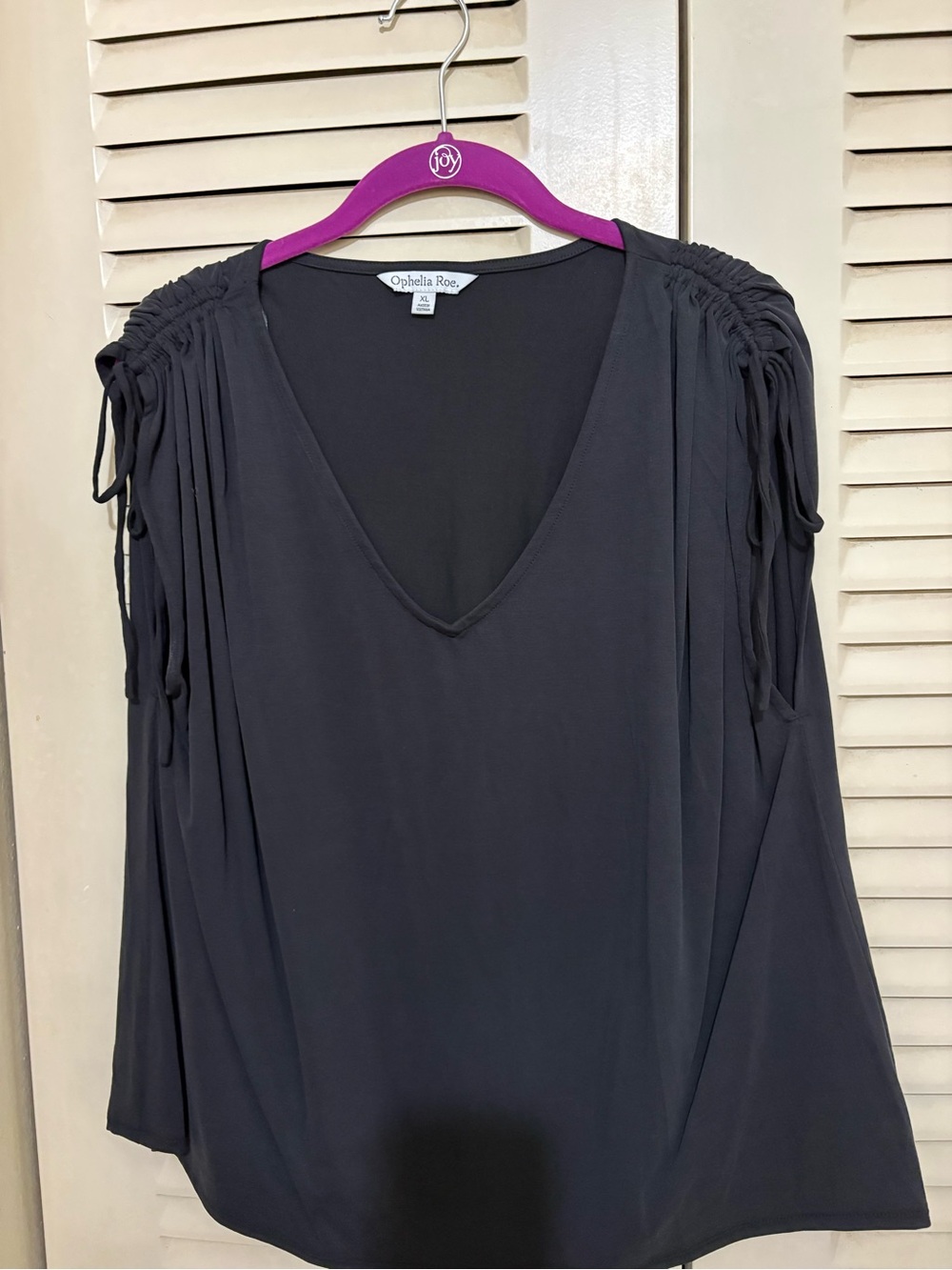 Ophelia Roe Black V-Neck Ruched Shoulder Tank Top